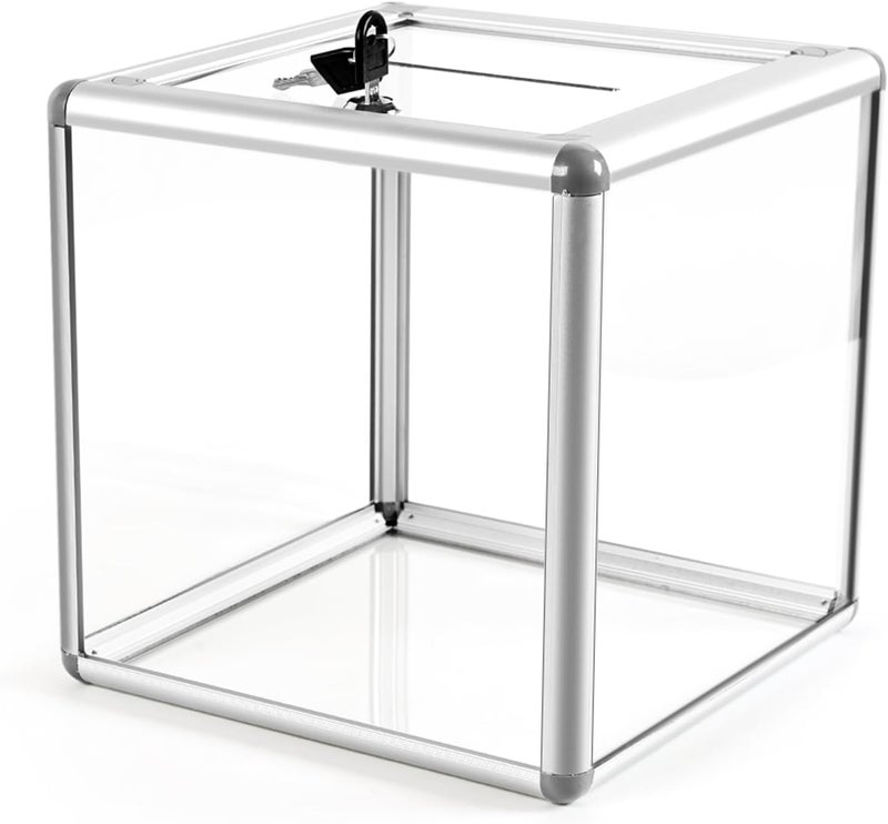 Craflakow Large Donation Box with Lock, Acrylic Ballot Box with Slot 10 x 10 x 10 Inch, Suggestion Box with Lock Cash Storage Container for Fundraising Voting Charity Contest Tip - Image 1